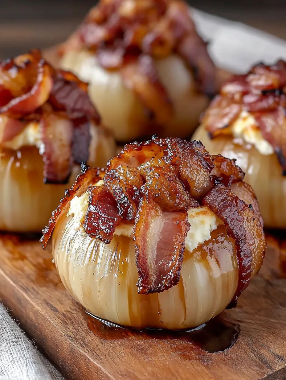 Bacon cheddar onion bombs on a wooden table.