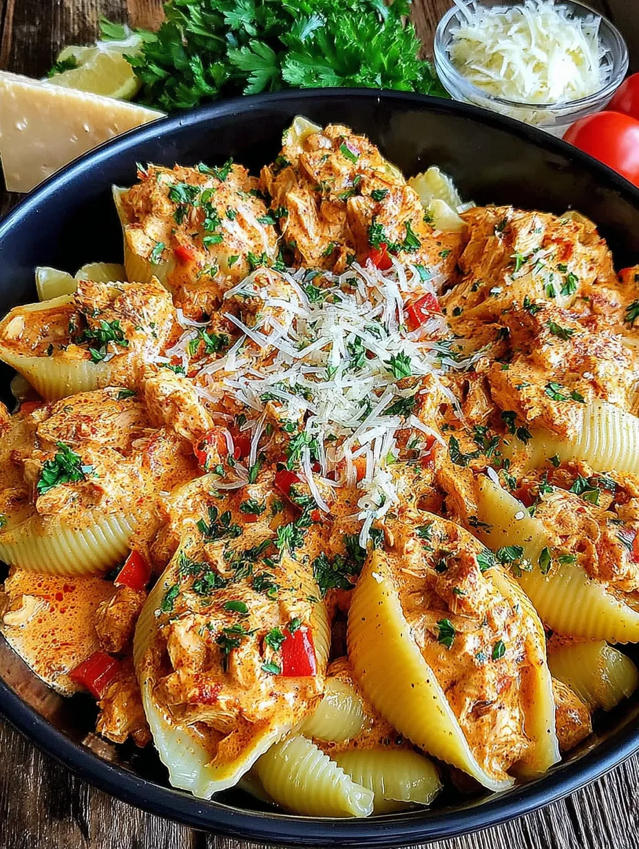 A bowl of pasta with chicken and cheese.