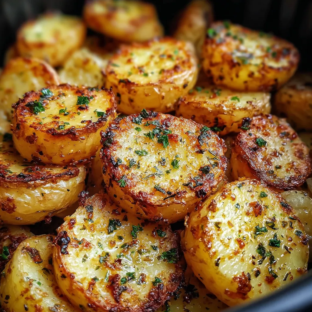 Sliced potatoes in an air fryer.