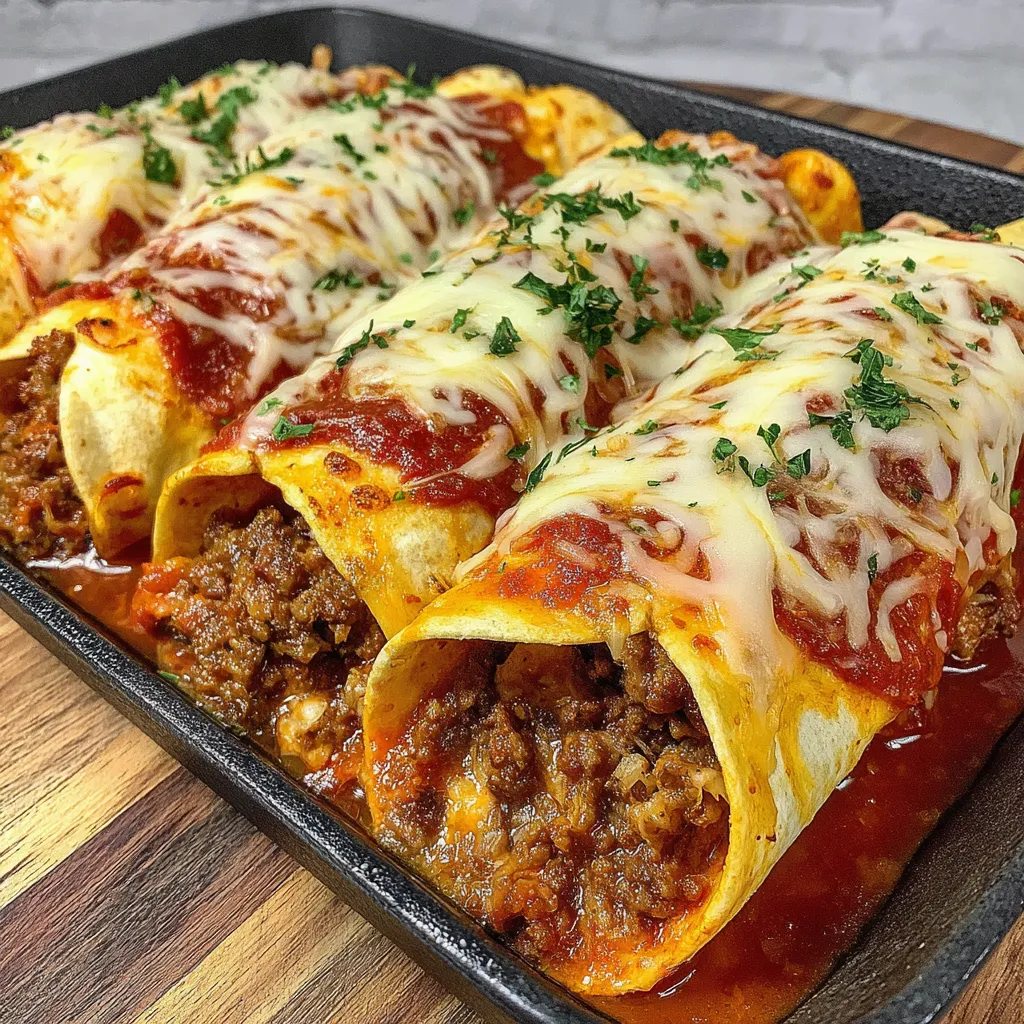 A pan of food with meat and cheese.