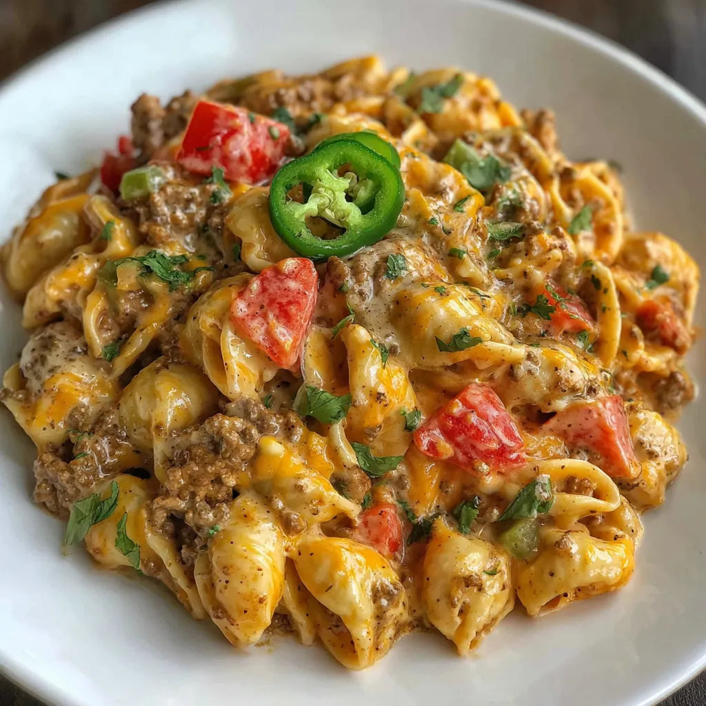 A plate of cheesy southwest taco pasta.