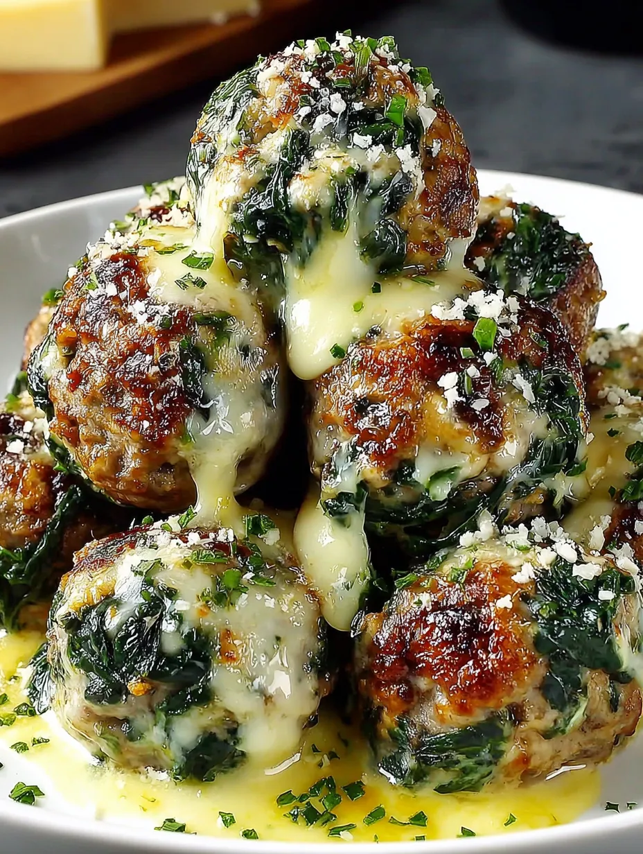 Spinach garlic mozzarella meatballs.