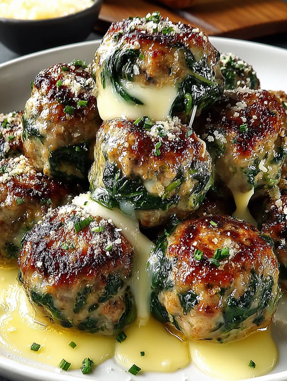 Spinach garlic mozzarella meatballs.