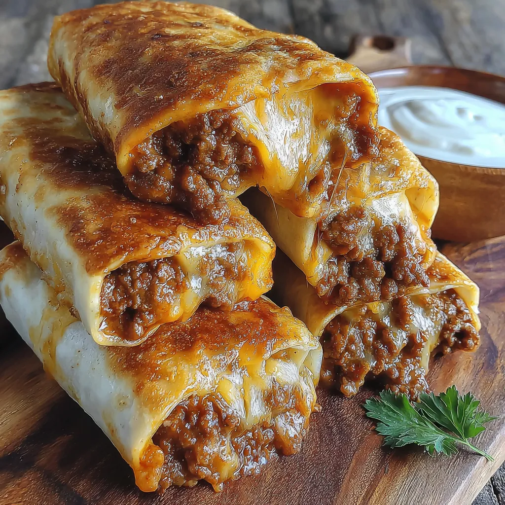 Garlic butter beef rollups on a wooden table.