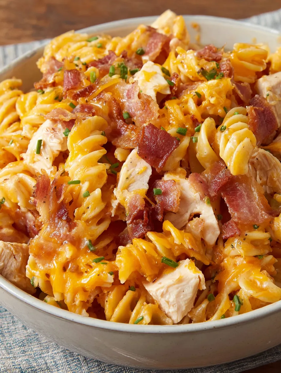 A bowl of chicken bacon ranch casserole.