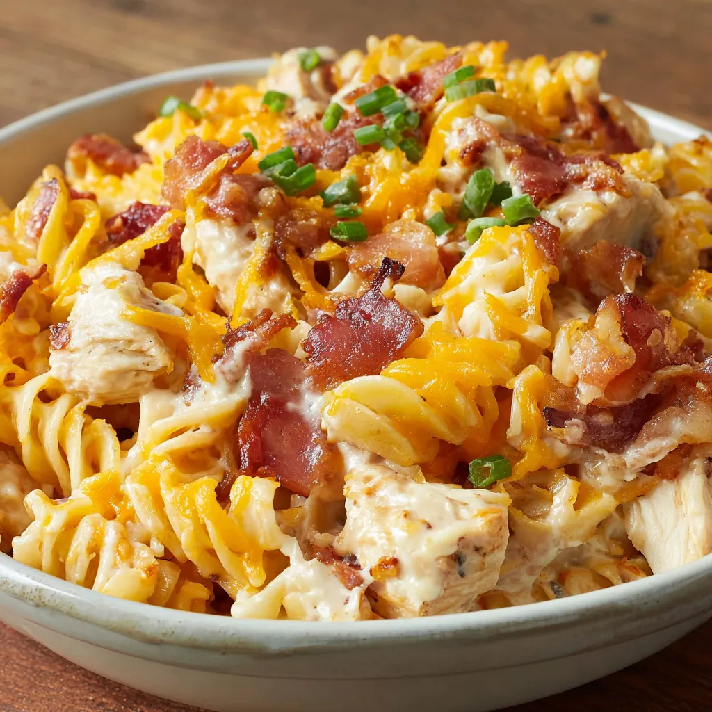 A bowl of chicken bacon ranch casserole.