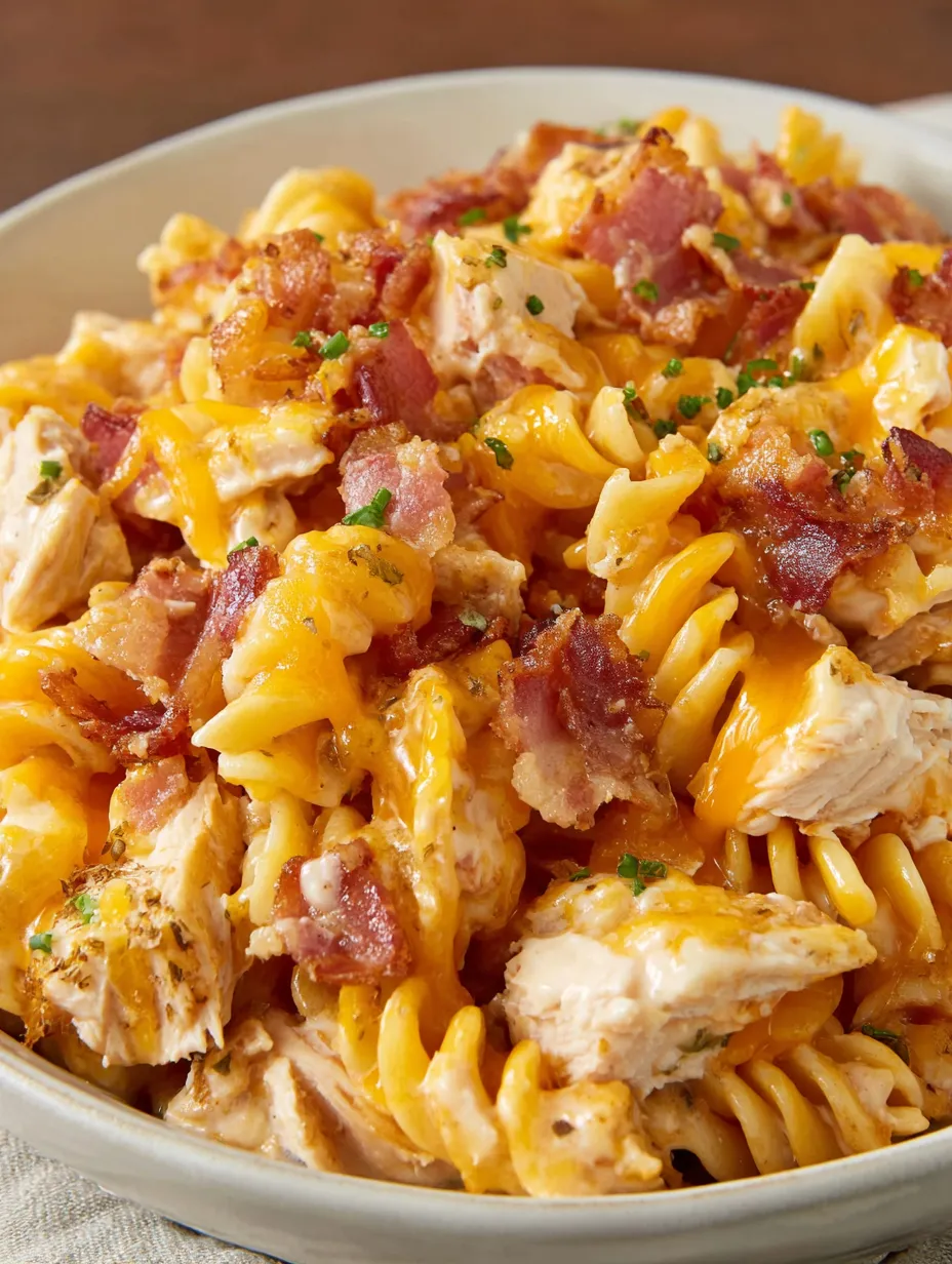 A bowl of chicken bacon ranch casserole.