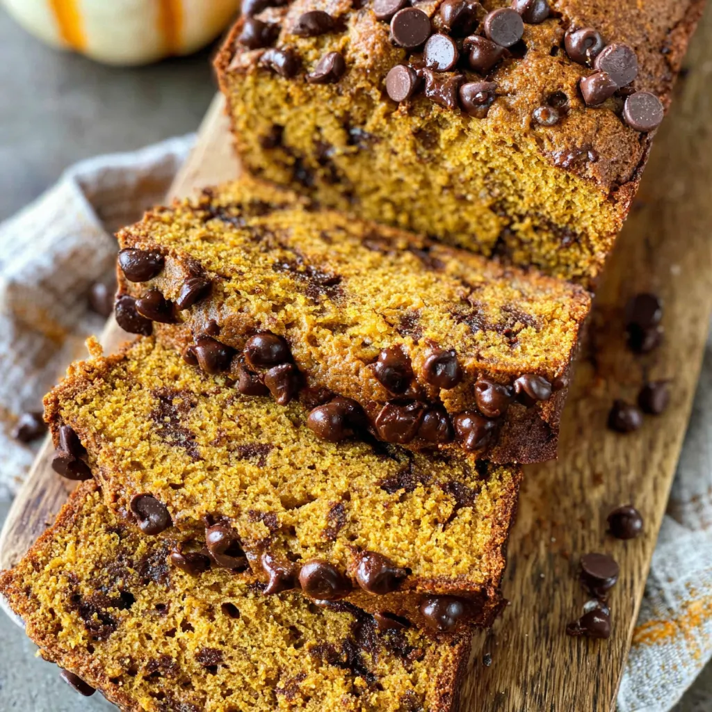 A slice of pumpkin chocolate chip bread.