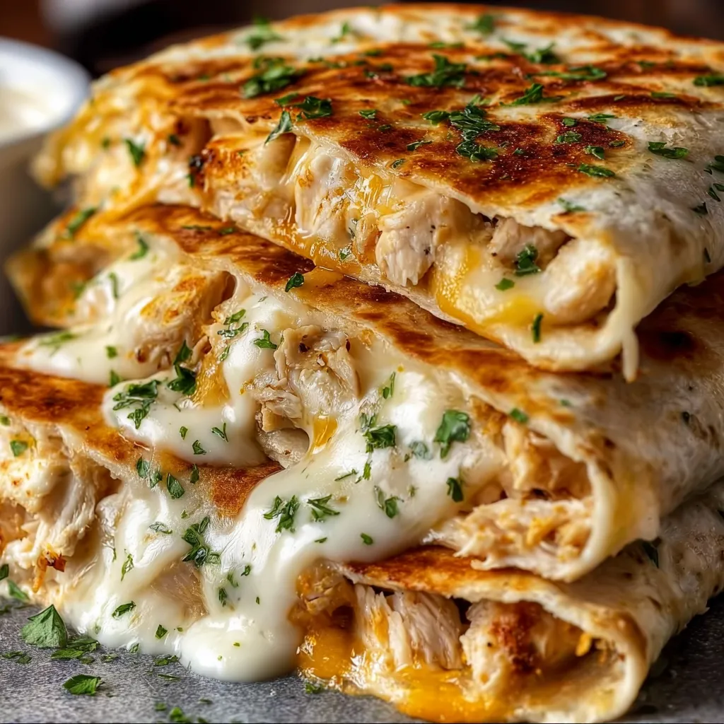 Cheesy garlic chicken wraps.