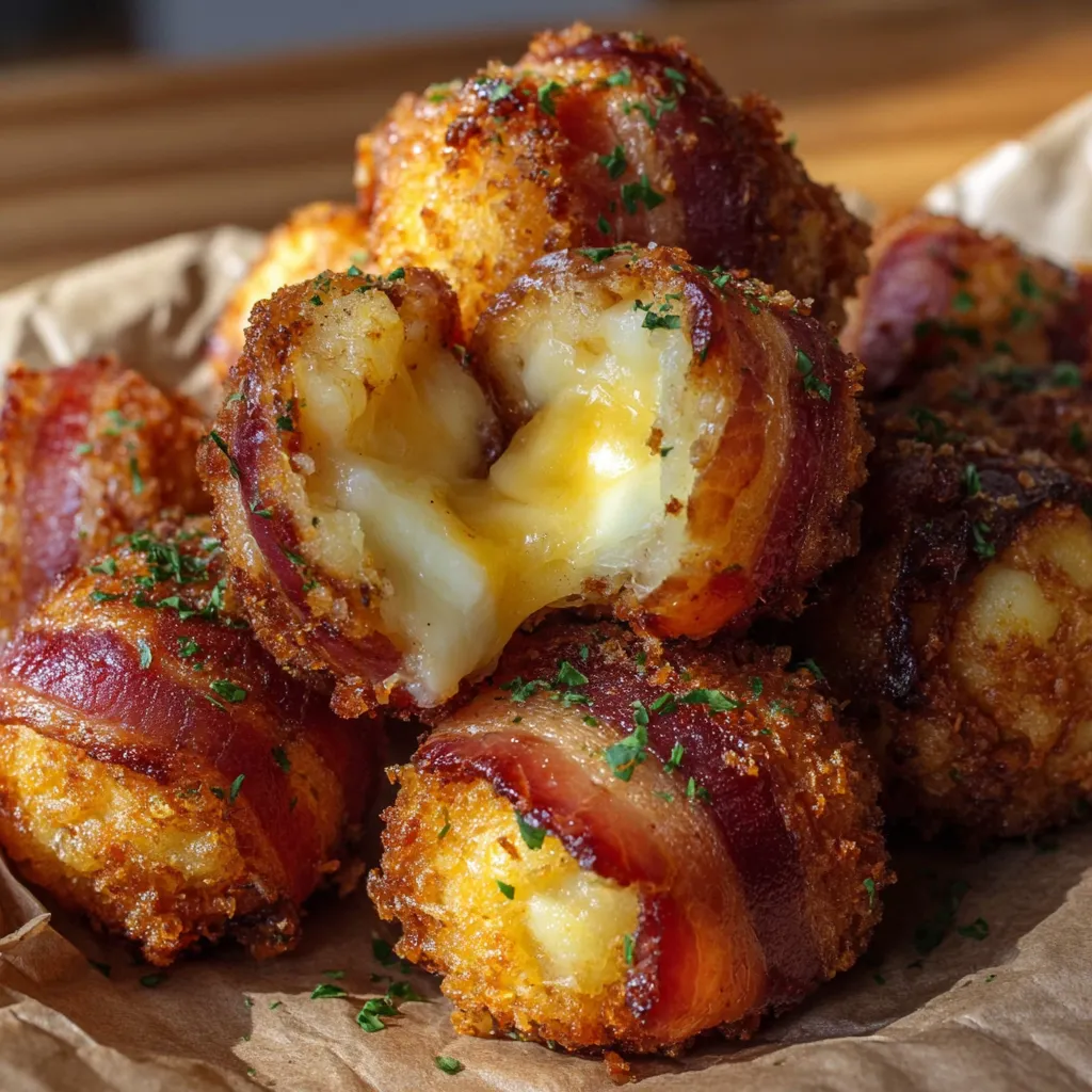 Mashed potato bacon bombs on a table.