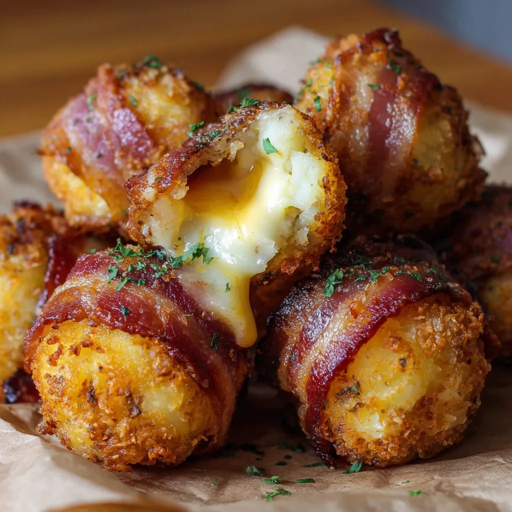 Mashed potato bacon bombs on a table.