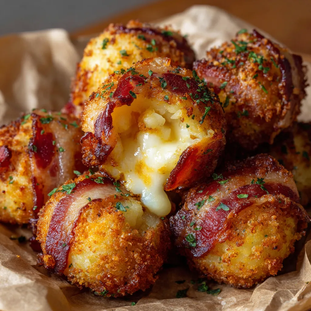 Mashed potato bacon bombs on a table.
