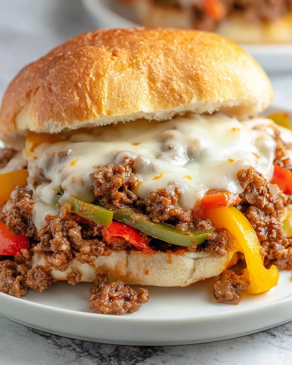 A sloppy joe sandwich on a white plate.