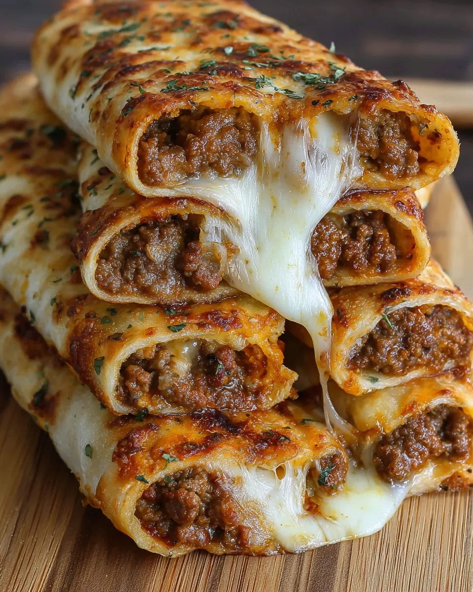 A stack of cheesy taco breadsticks.
