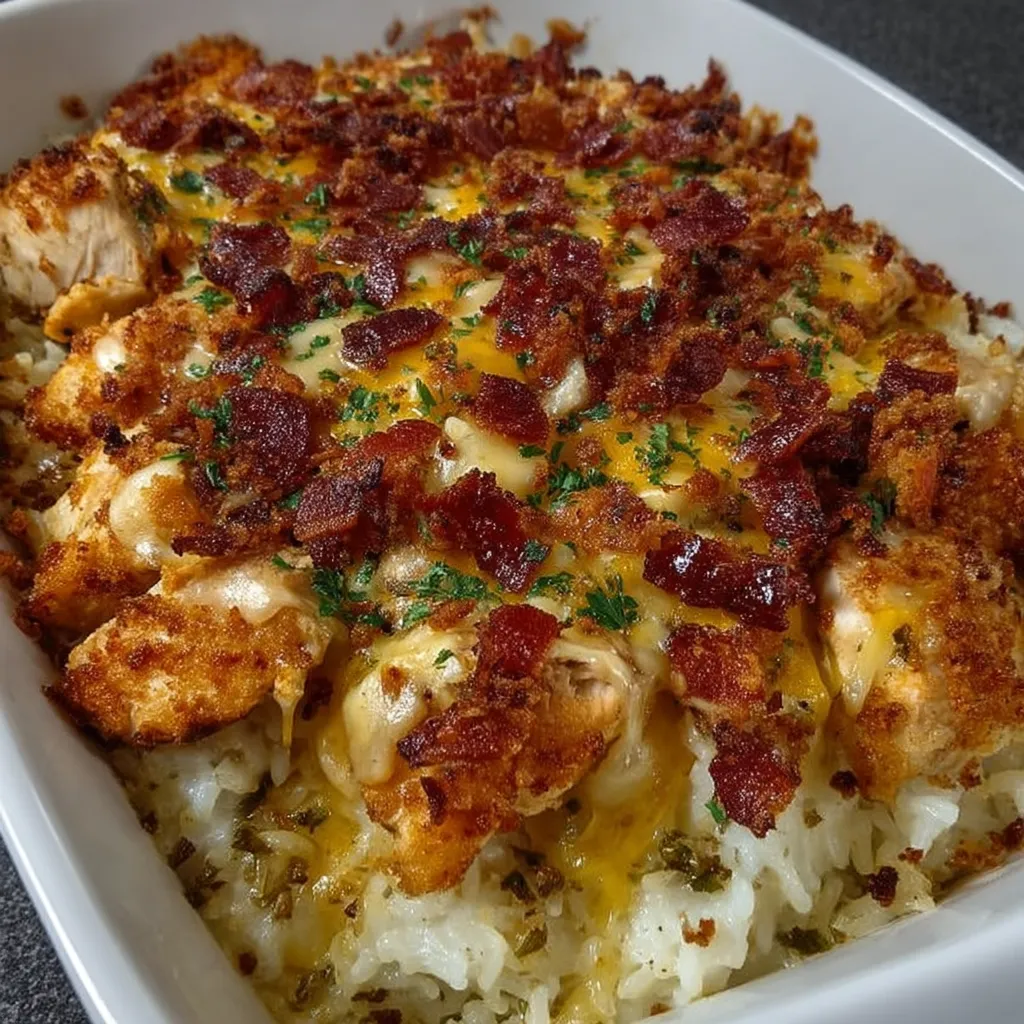 A dish of chicken bacon ranch tater tot casserole.