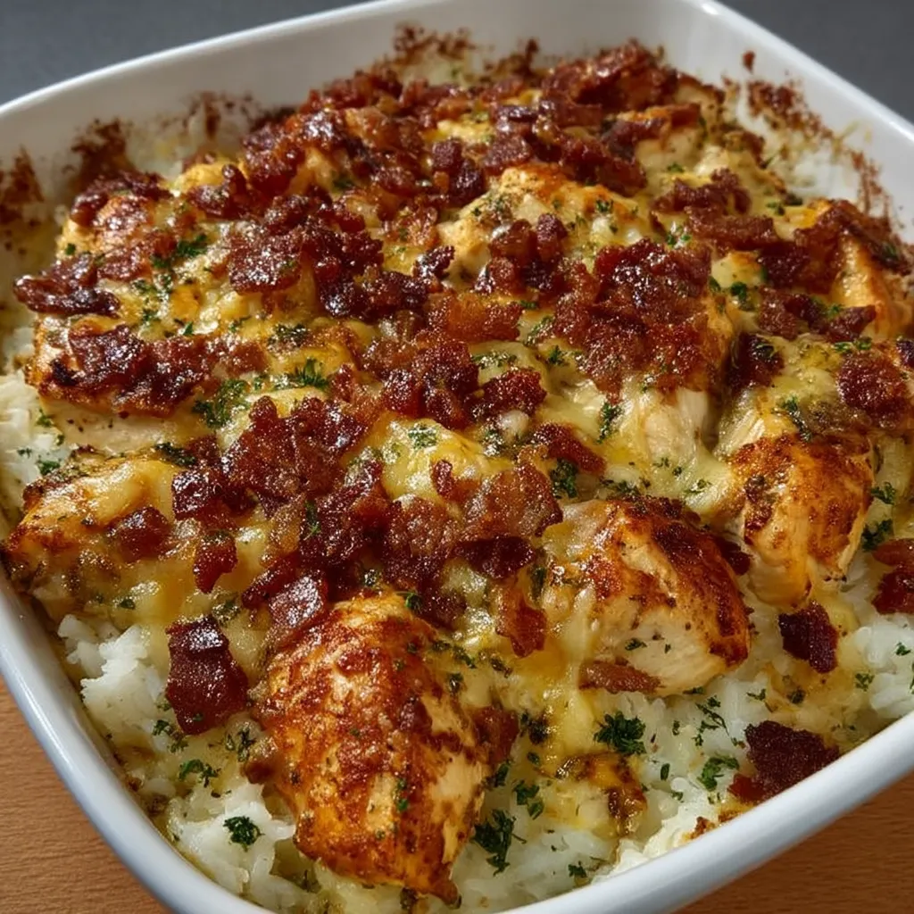 A dish of chicken bacon ranch tater tot casserole.