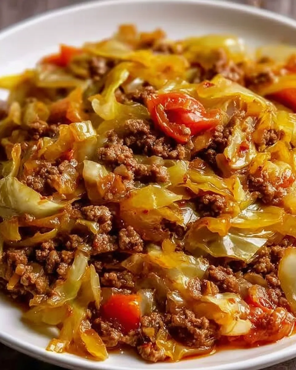 A plate of savory cabbage beef.