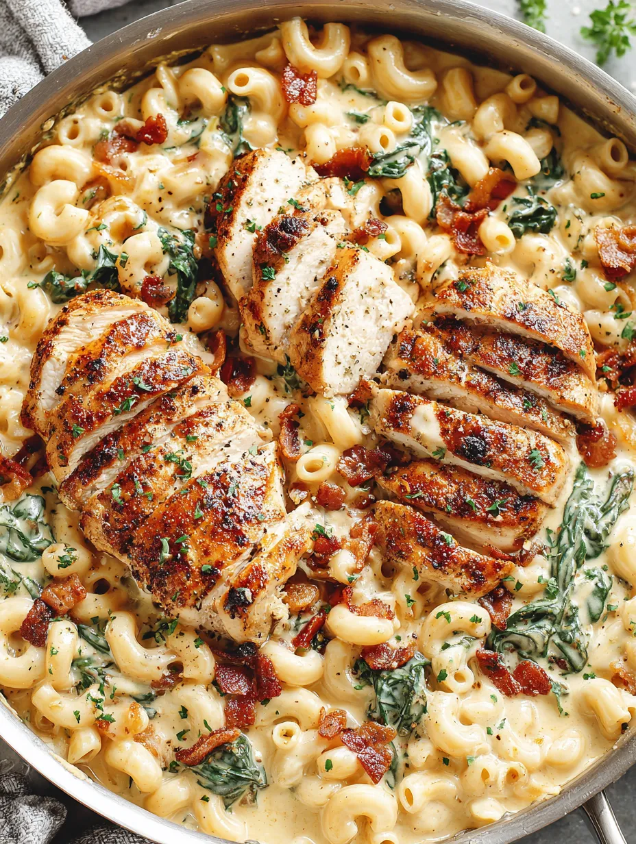 A dish of Tuscan chicken mac and cheese.