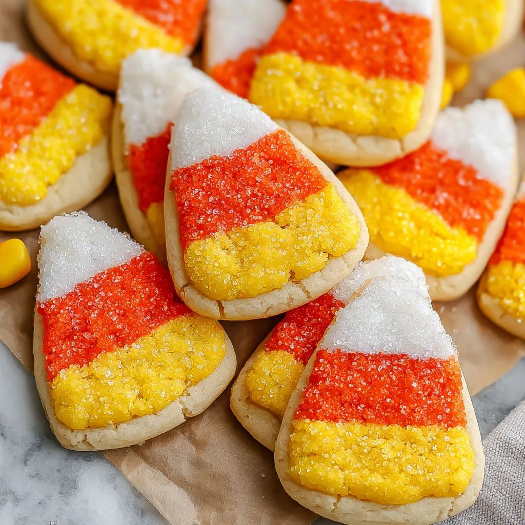 A plate of candy corn cookies.