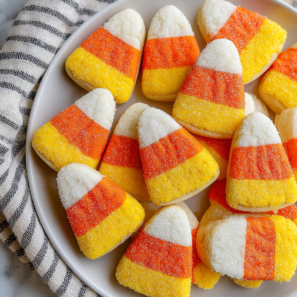 A plate of candy corn cookies.