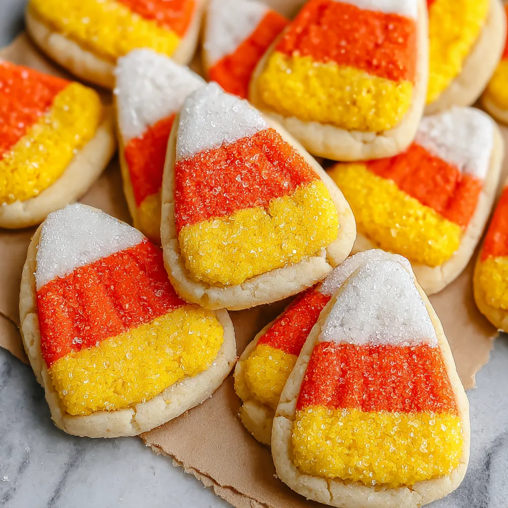 A plate of candy corn cookies.