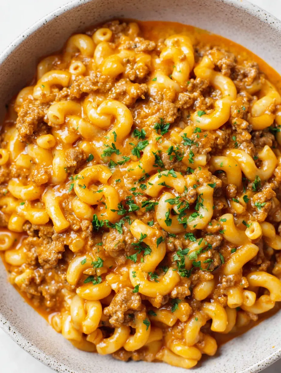 A bowl of macaroni and cheese with meat and vegetables.