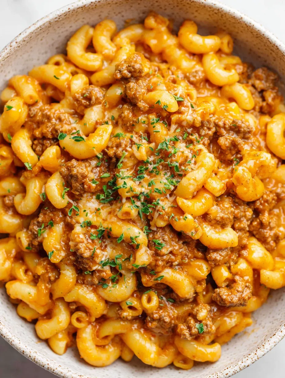 A bowl of macaroni and meat.