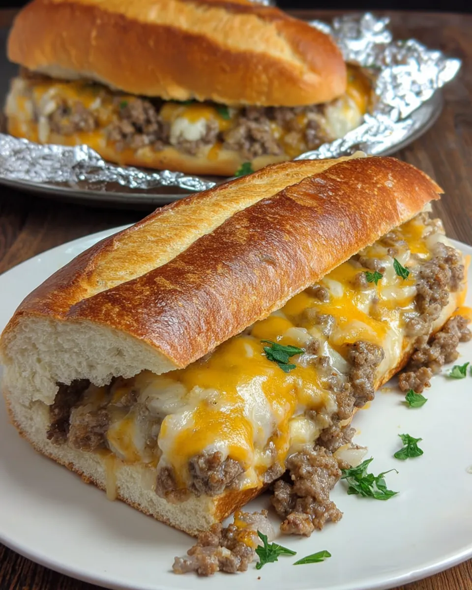 A sandwich with meat and cheese on a bun.