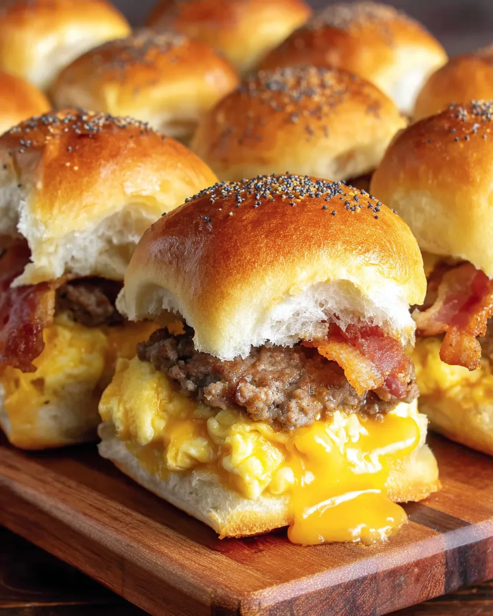 Bacon and sausage breakfast sliders.