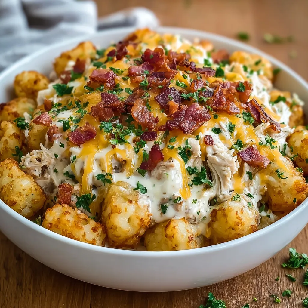 A bowl of chicken bacon ranch tater tots.