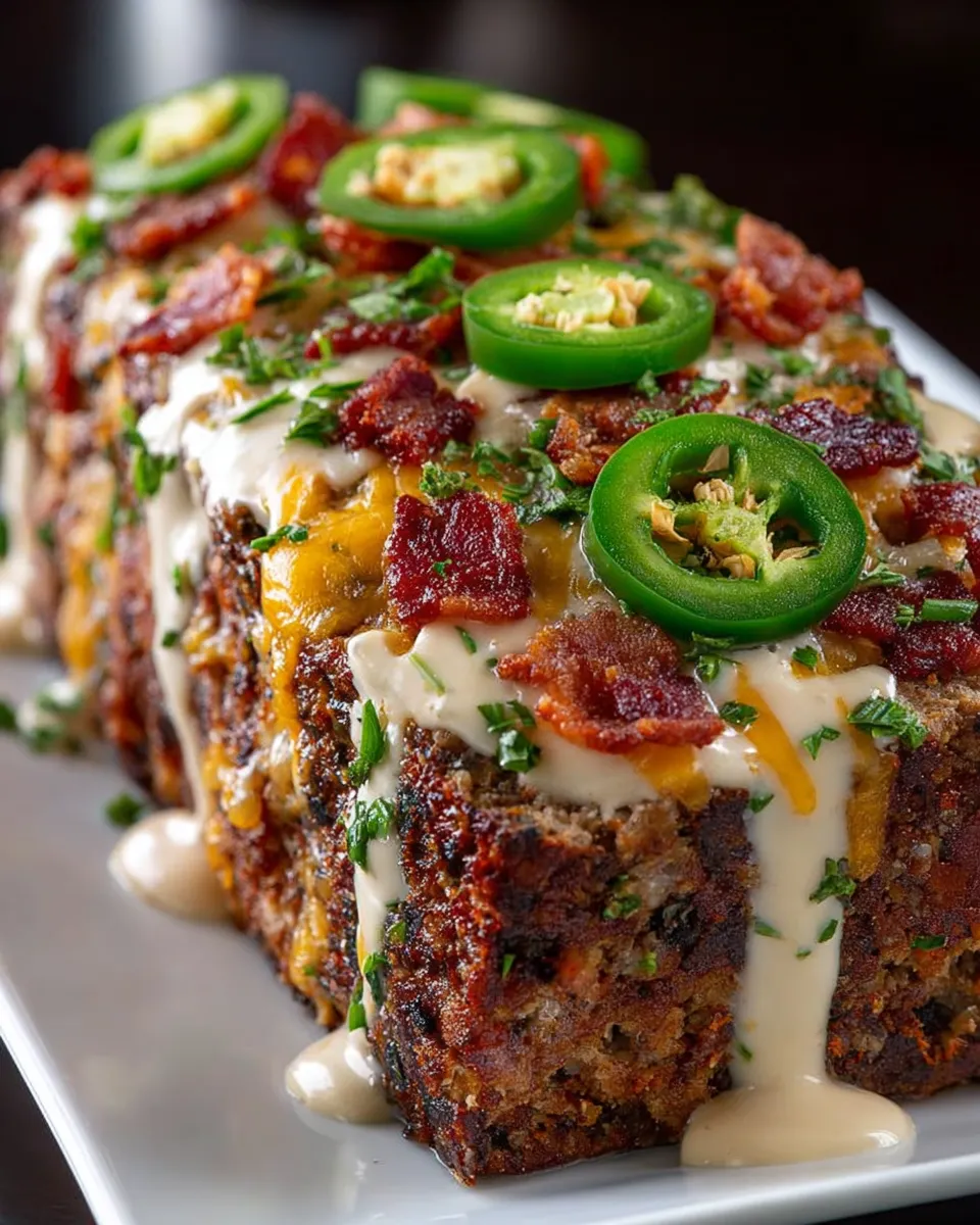 A plate of smoky jalapeño popper meatloaf.