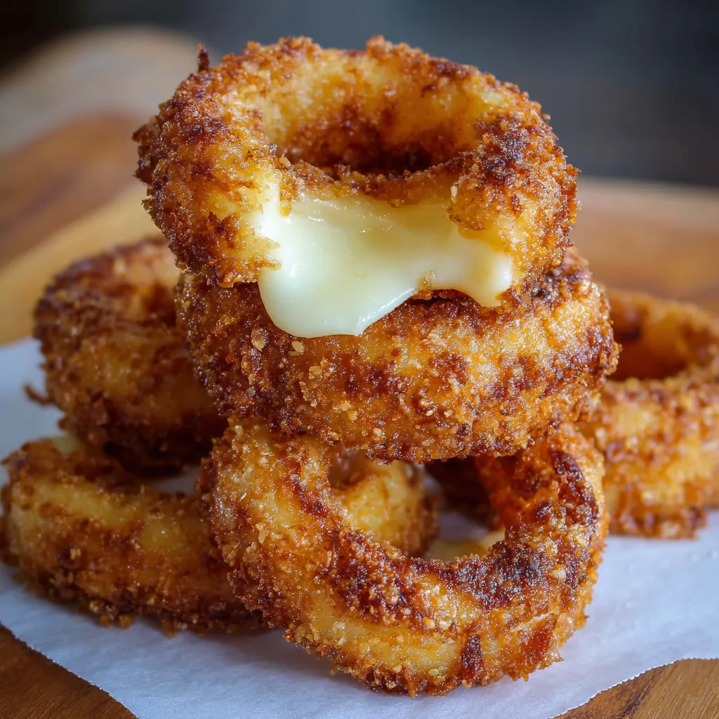 Cheesy onion rings with mozzarella.