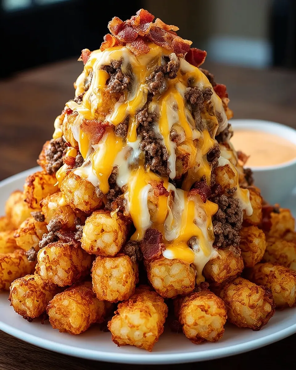 A plate of bacon cheeseburger stuffed tater tots.
