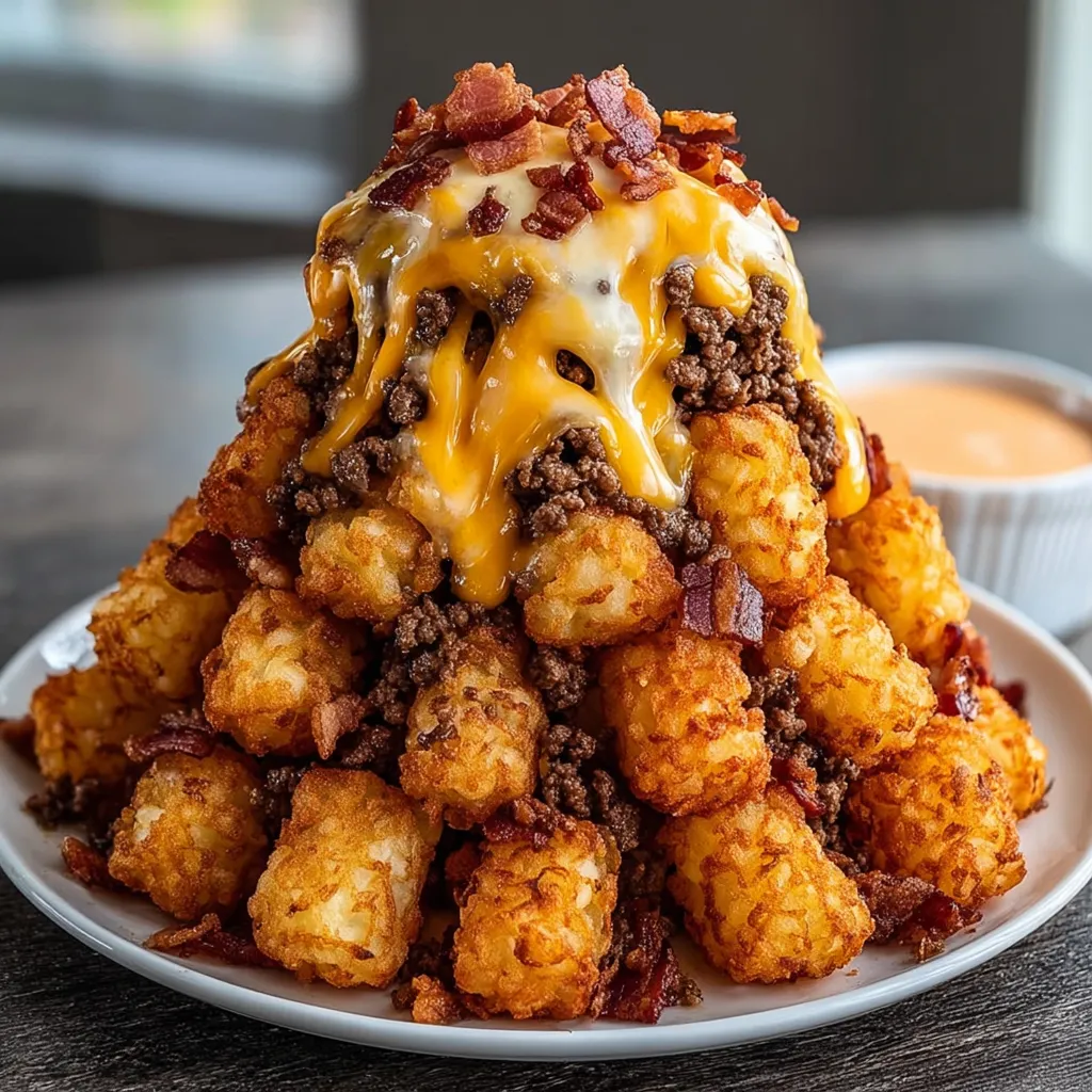 A plate of bacon cheeseburger stuffed tater tots.