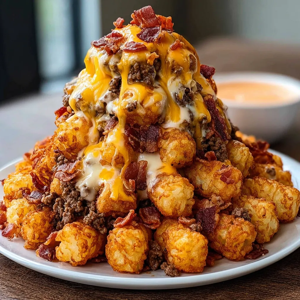 A plate of bacon cheeseburger stuffed tater tots.