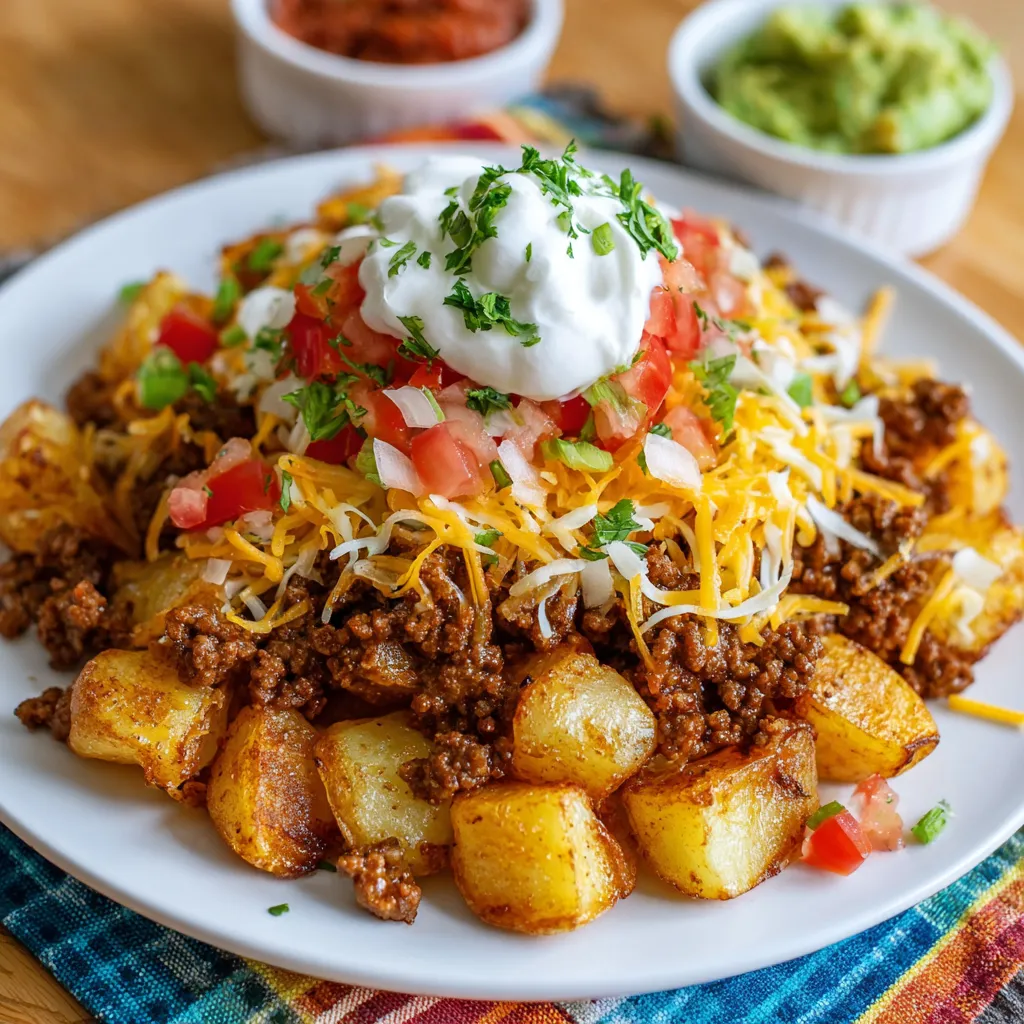 A plate of cheesy taco potatoes.