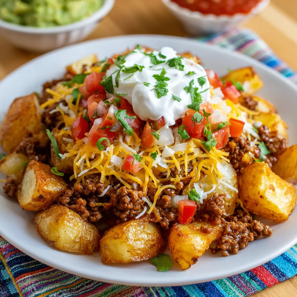 A plate of cheesy taco potatoes.