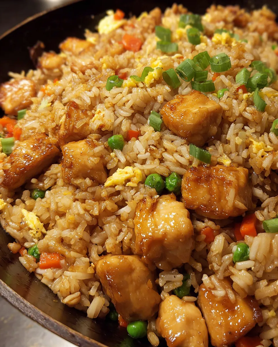 A plate of orange chicken fried rice.