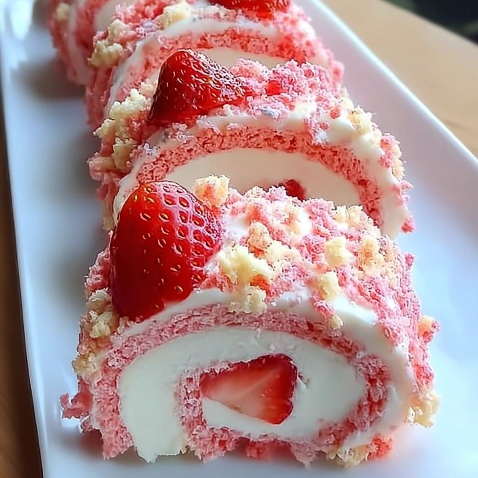 A plate of strawberry shortcake cheesecake rolls.