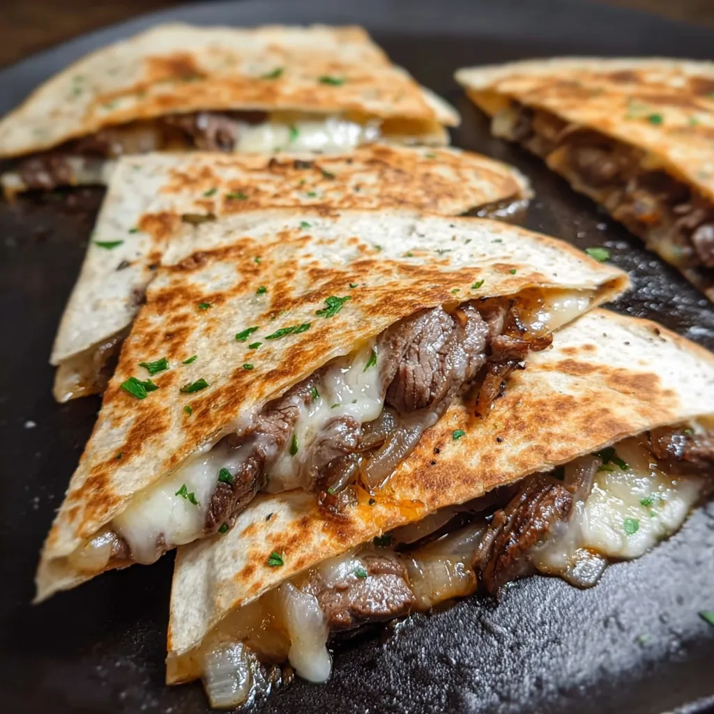 A plate of steak cheese quesadillas.