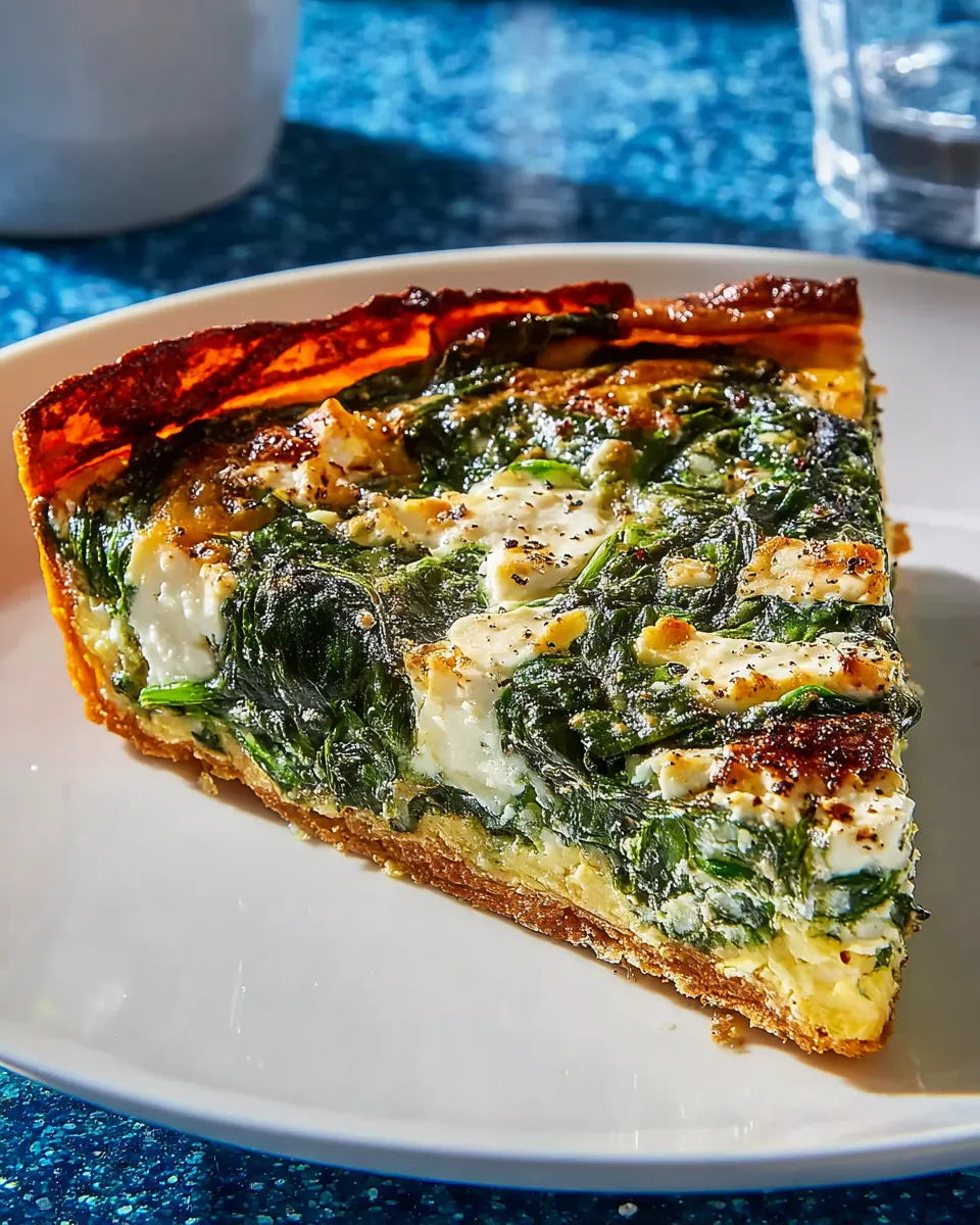 A slice of spinach and feta quiche with a sweet potato crust.