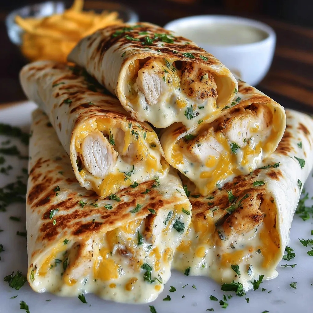 A plate of cheesy chicken garlic wraps.