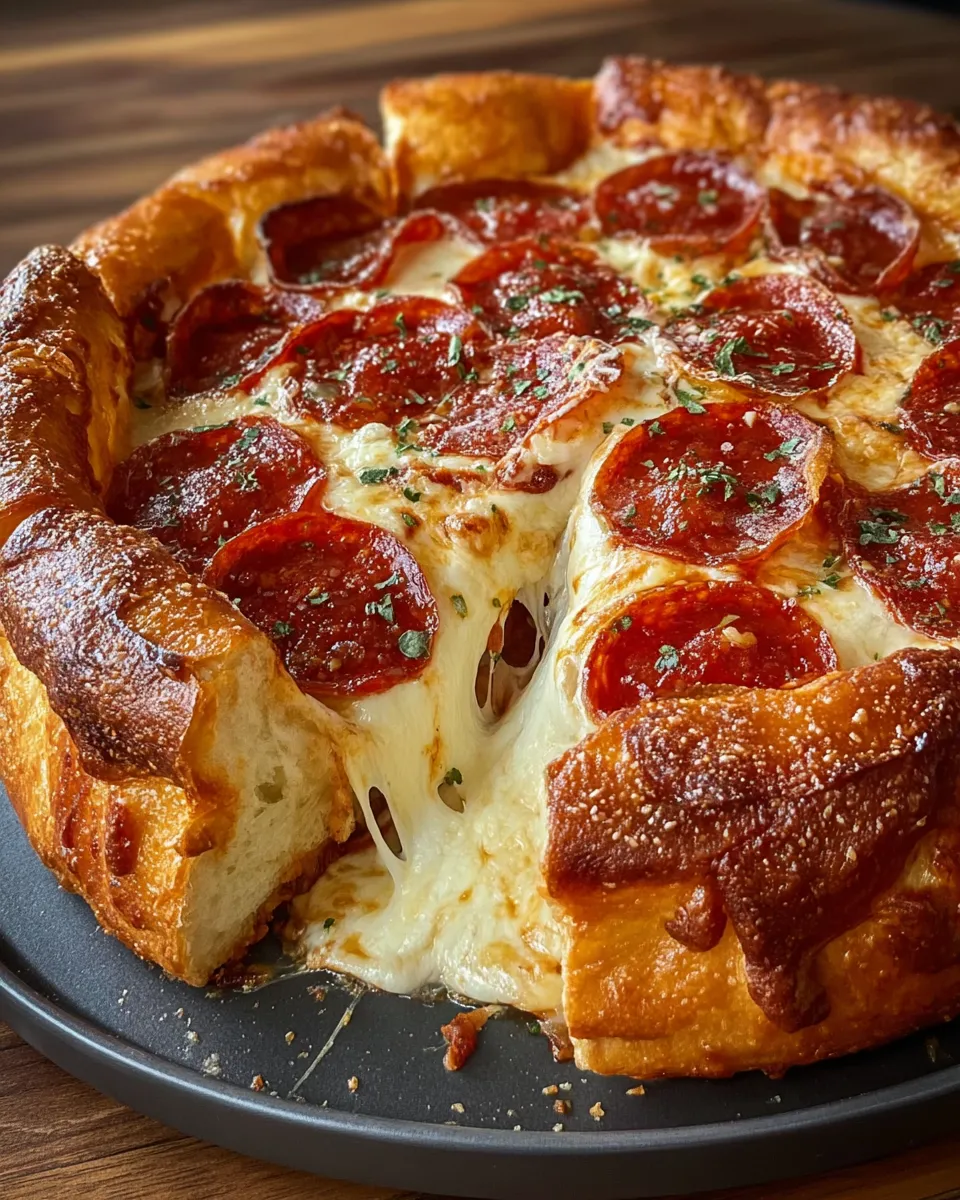 A slice of stuffed crust pepperoni pizza.