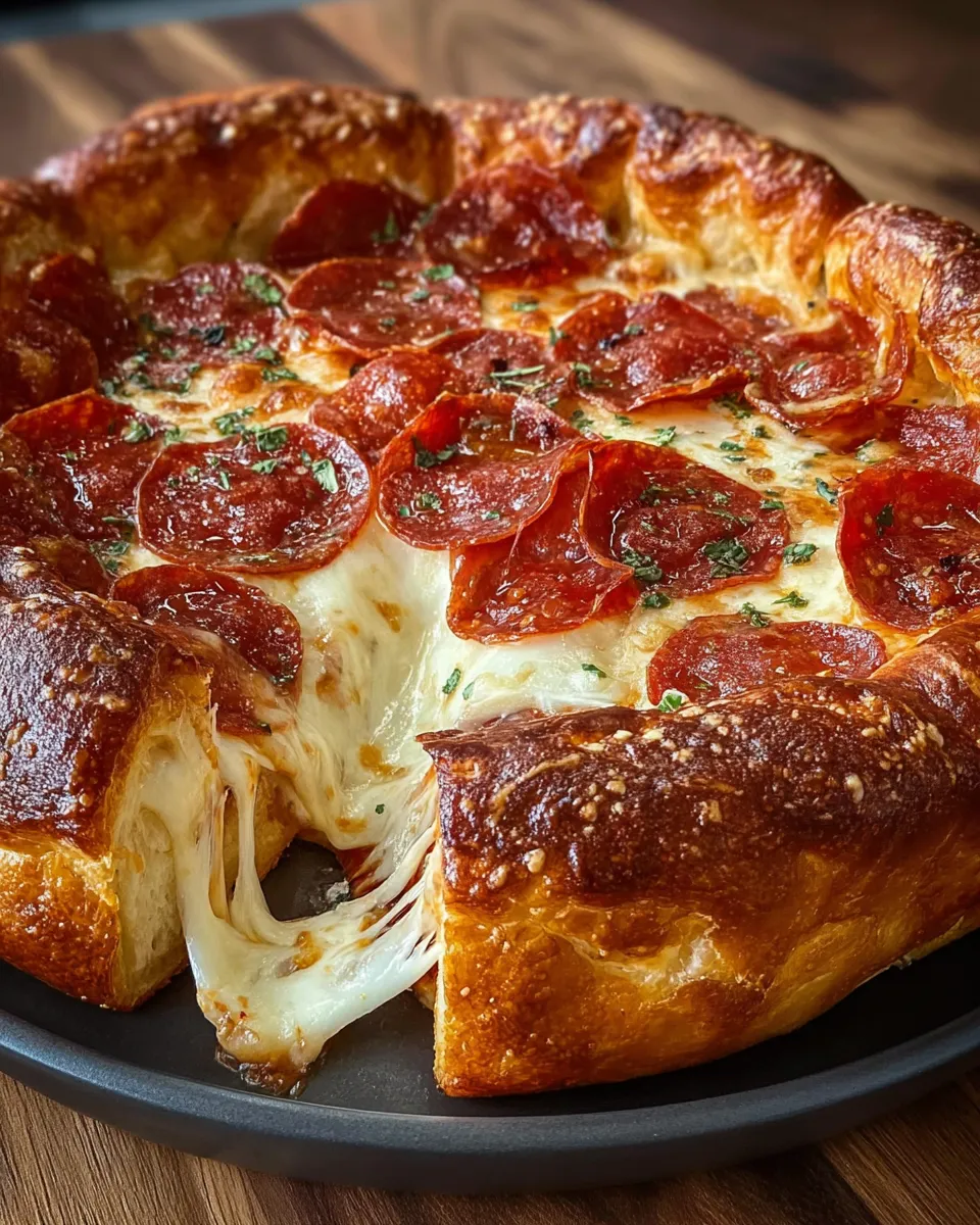 A slice of stuffed crust pepperoni pizza.