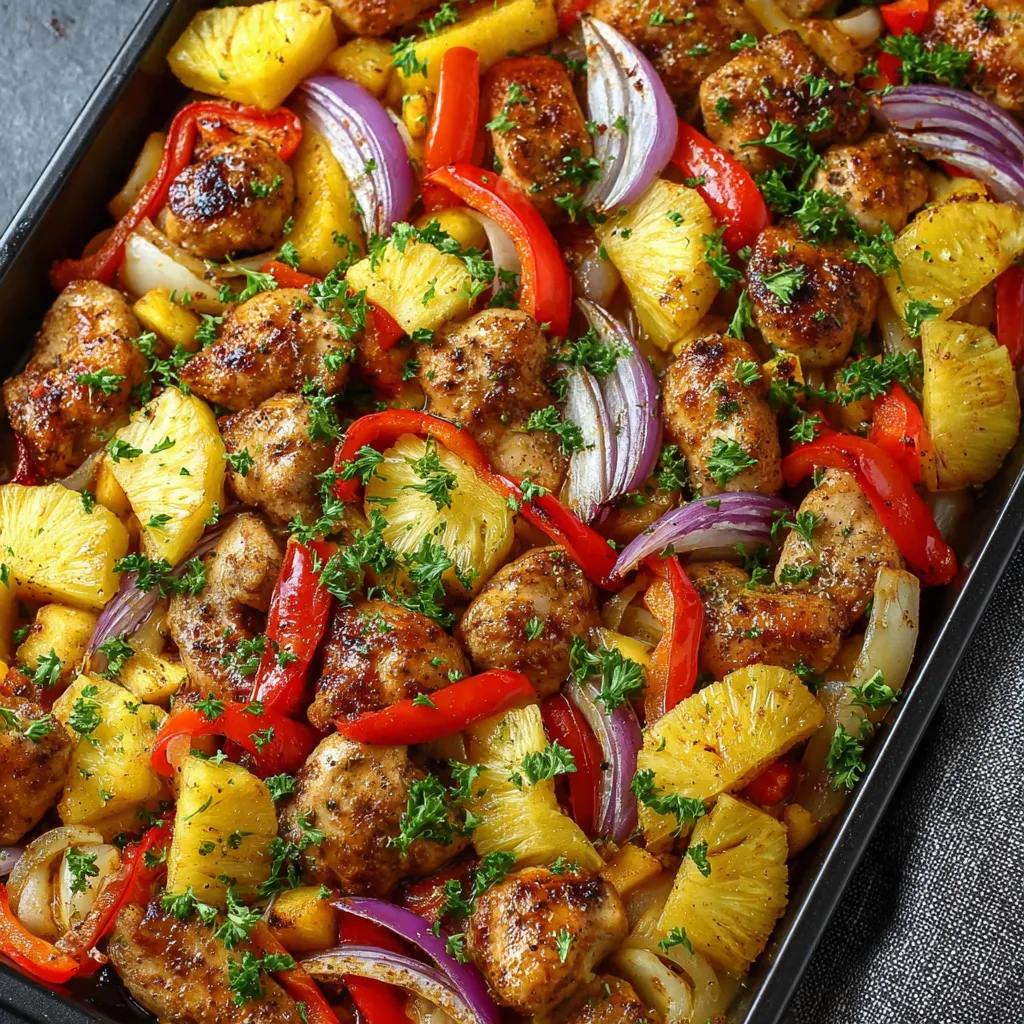 A delicious Hawaiian chicken dish with peppers and onions.