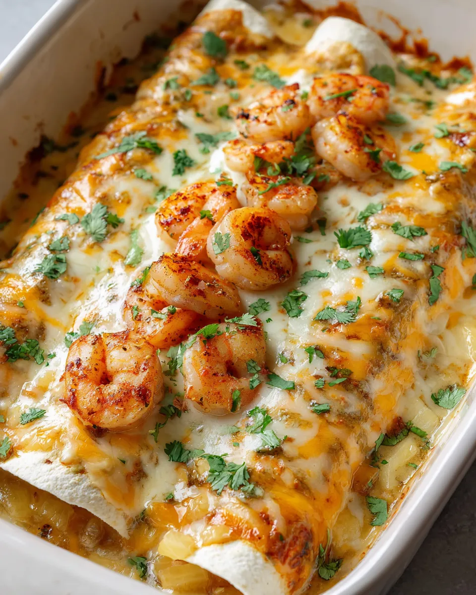 A dish of shrimp and cheese with a pineapple salsa.