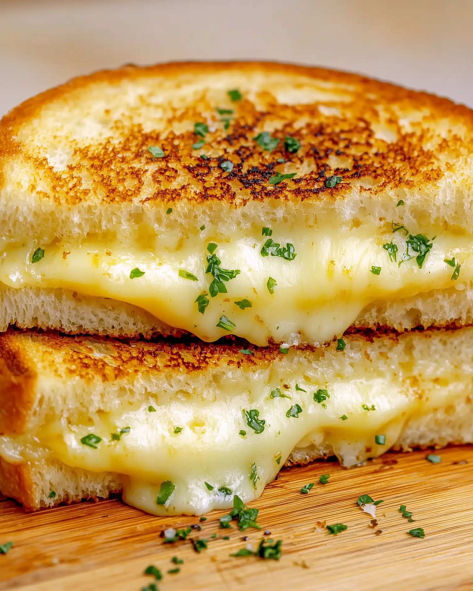A grilled cheese sandwich with garlic on top.