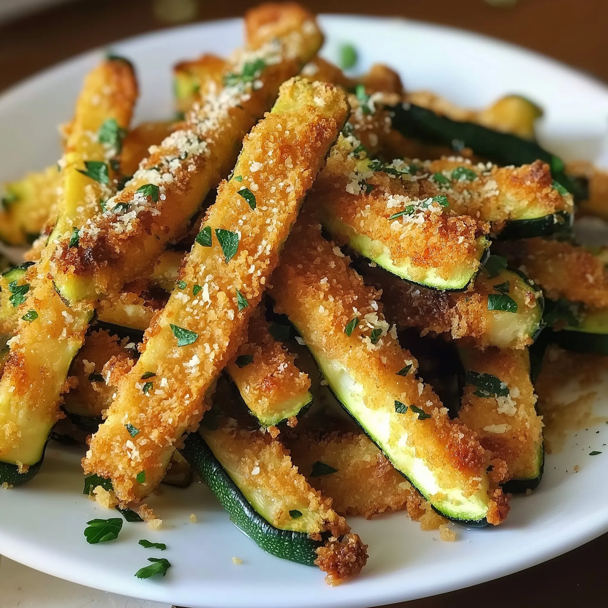 A plate of crispy Parmesan garlic zucchini fries.