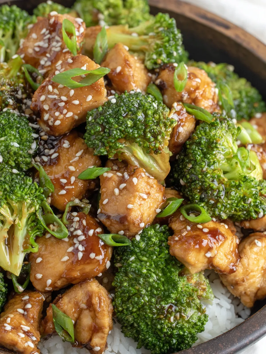 A dish of honey sesame chicken and broccoli.