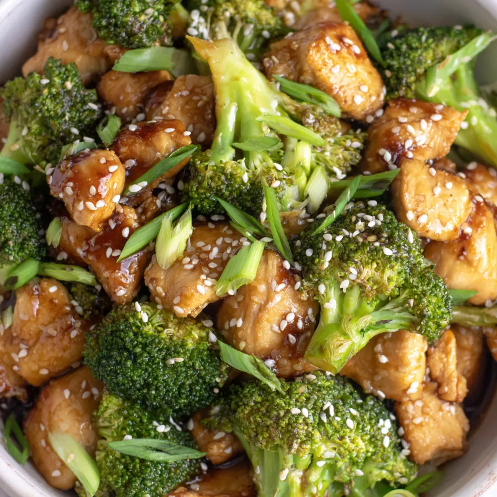 A dish of Honey Sesame Chicken and Broccoli.